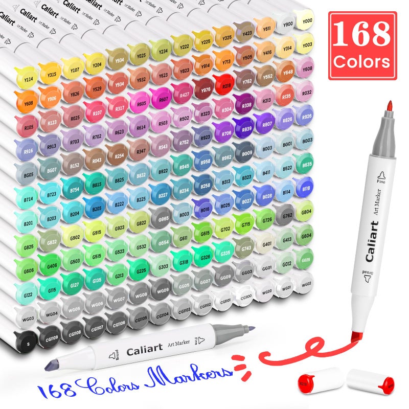 Caliart Markers  168 Colors Dual Tip Art Markers Sketch Pens  Easter Basket Stuffers for Kids Teens Toddler  Permanent Alcohol Based Markers for Adult Book Eggs Decorations Gift Drawing Supplies Kit - Image 2